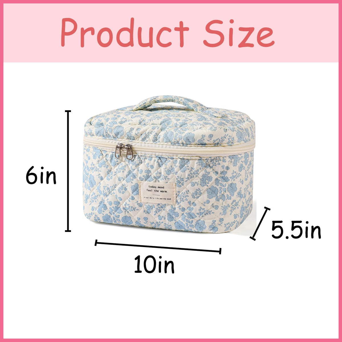 uekeboag Large Travel Quilted Makeup Bag for Women (01Lithtblue-flower)
