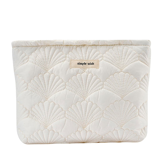 uekeboag White Shells Quilted Cotton Makeup Bag,Coquette Travel Pouch