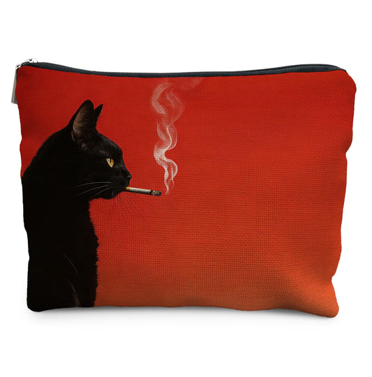 UNCDLV Funny Black Cat Makeup Bag Cosmetic for Women, Cat Lovers Gifts, Whimsical Quirky Smoking Black Kitten Portable Zipper Makeup Pouch Travel Toiletry Bags