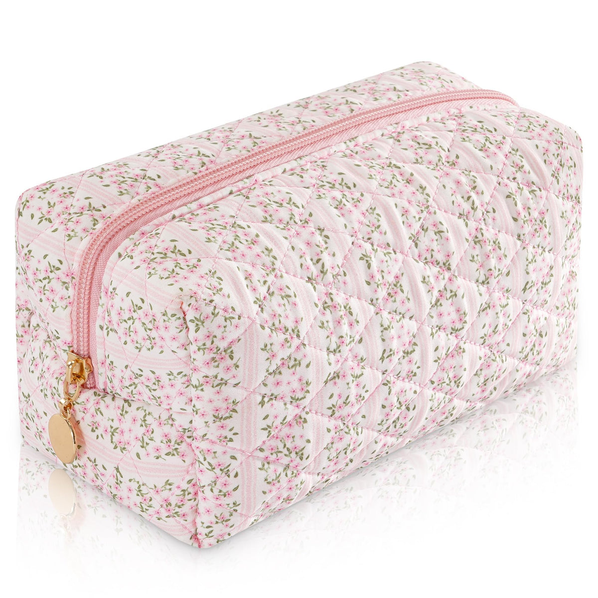 UUYUUY Makeup Bag Travel Toiletry Bag for Women, Small Cosmetic Bags Cute Quilted Cotton Makeup Pouch for Purse Emergency Bag Pencil Case Accessory Bag, Pastel Pink