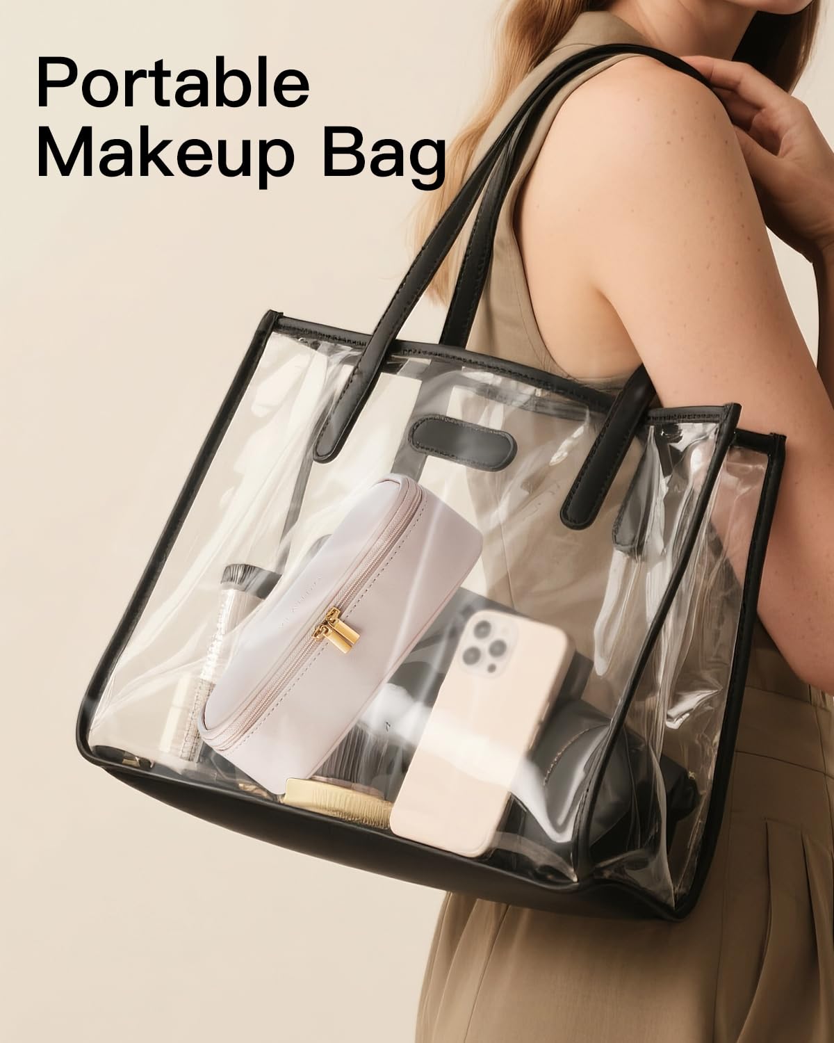 VLANDO Makeup Bag for Toiletries with Separate Brush Storage,Apricot Pink