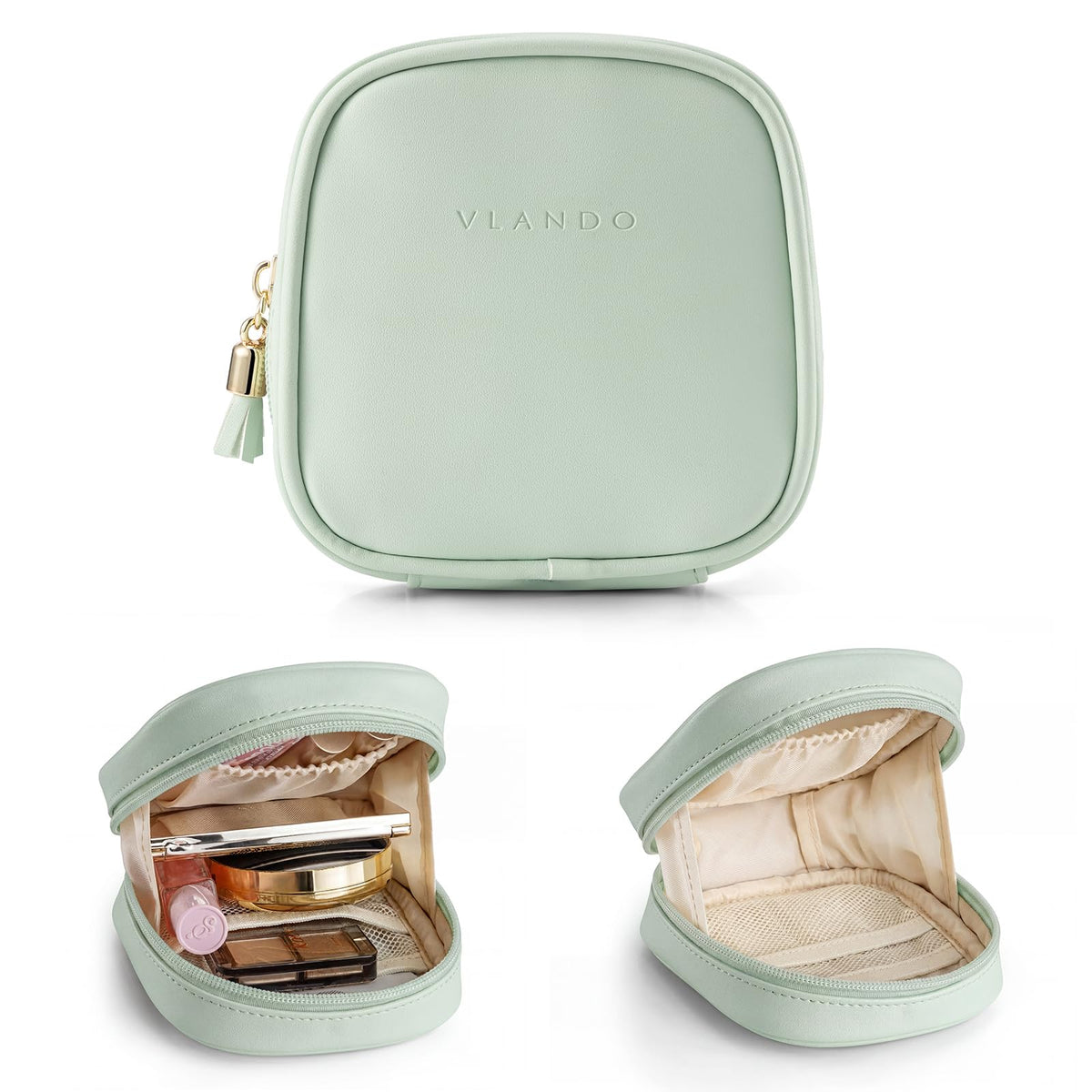 VLANDO Makeup Pouch, Water-Resistant Bag with Inner Pockets,Green Grape