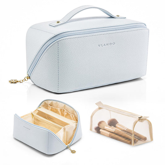 VLANDO Makeup Travel Bag,Women Travel Toiletry Case,Carry Handle,Baby Blue