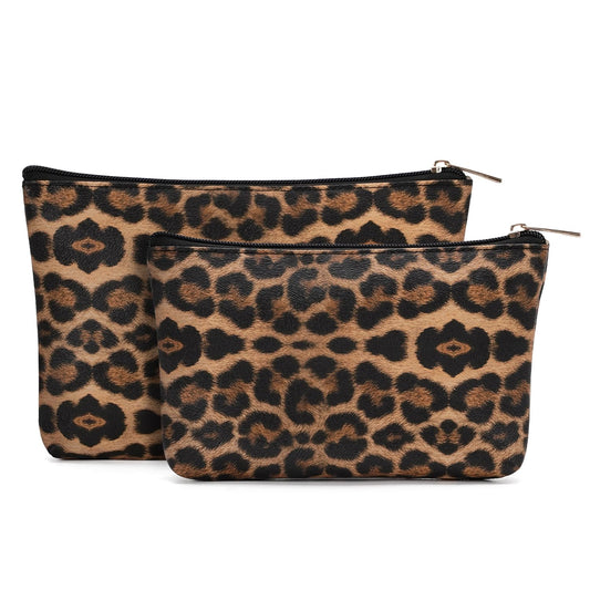 Wandering Nature Small Makeup Bag, 2 Pack, Brown Leopard Print