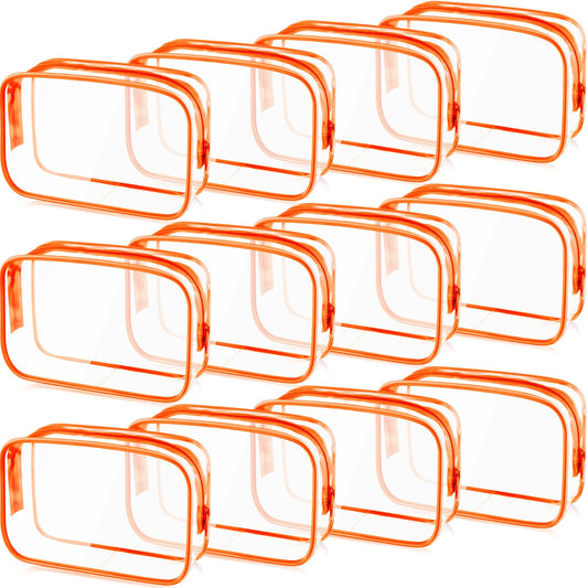 Weewooday 12 Pcs Clear Cosmetic Bags PVC Zipper,Small,Orange