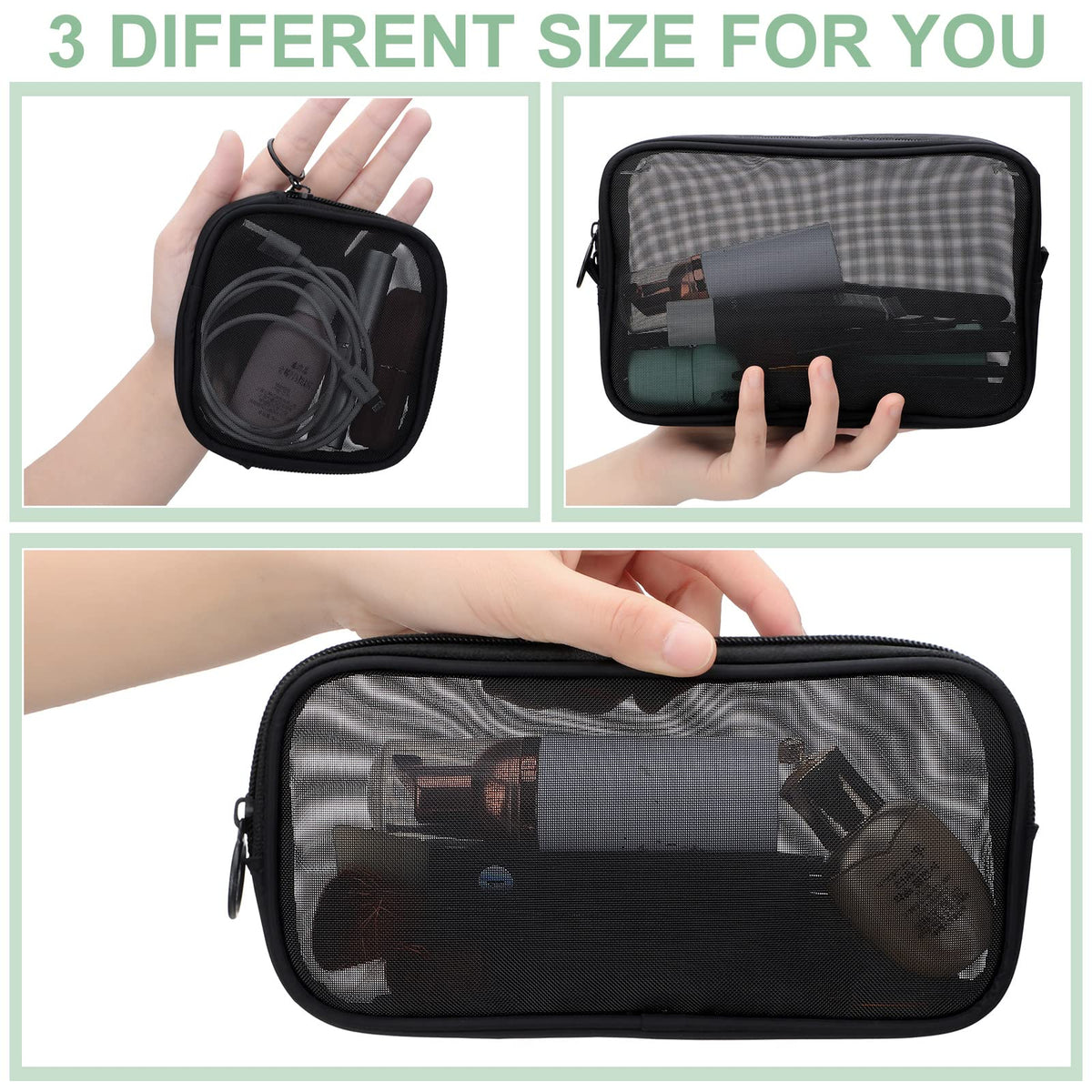 Weewooday 4 Pcs Mesh Pouch Large&medium&small, Black Zipper Bag