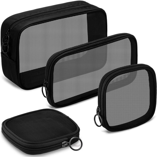 Weewooday 4 Pcs Mesh Pouch Large&medium&small, Black Zipper Bag
