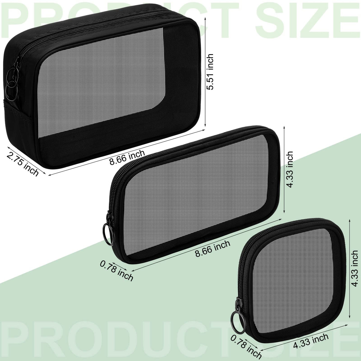 Weewooday 4 Pcs Mesh Pouch Large&medium&small, Black Zipper Bag