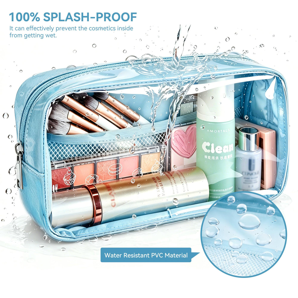 WLLWOO Clear Makeup Bag Small Cosmetic Pouch Travel Toiletry Organizer