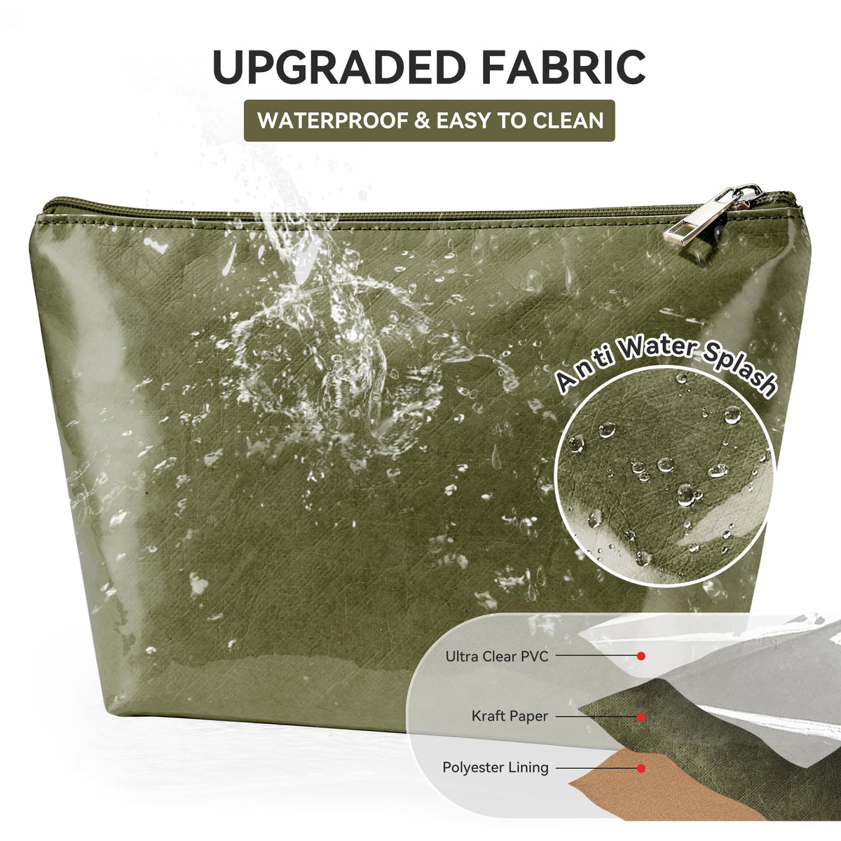 WLLWOO PVC Makeup Bag Waterproof Kraft Paper Cosmetic Pouch for Purse