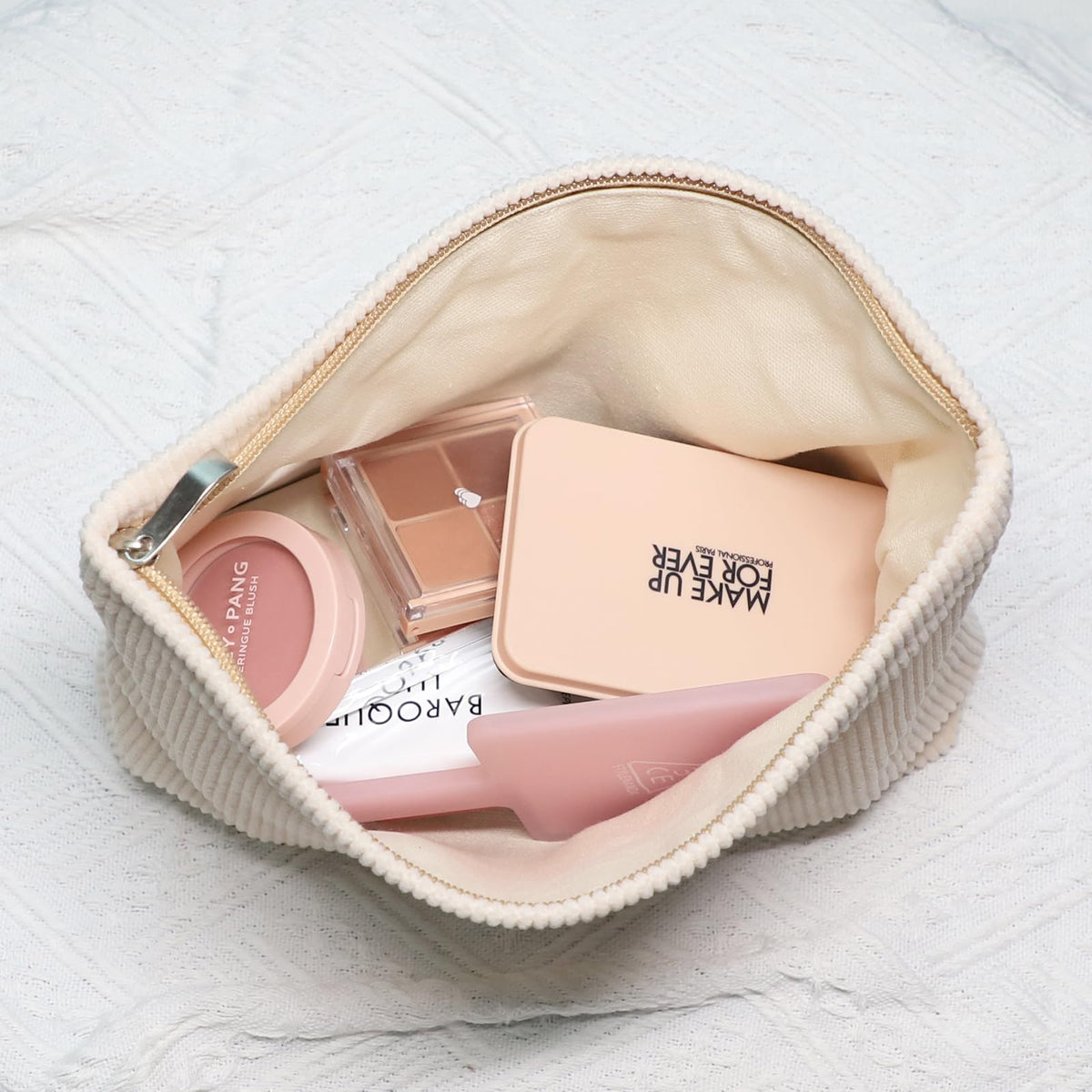 Wudygirl Makeup Bag for Women Travel Cosmetic Bag 10.5"x7.5" Beige