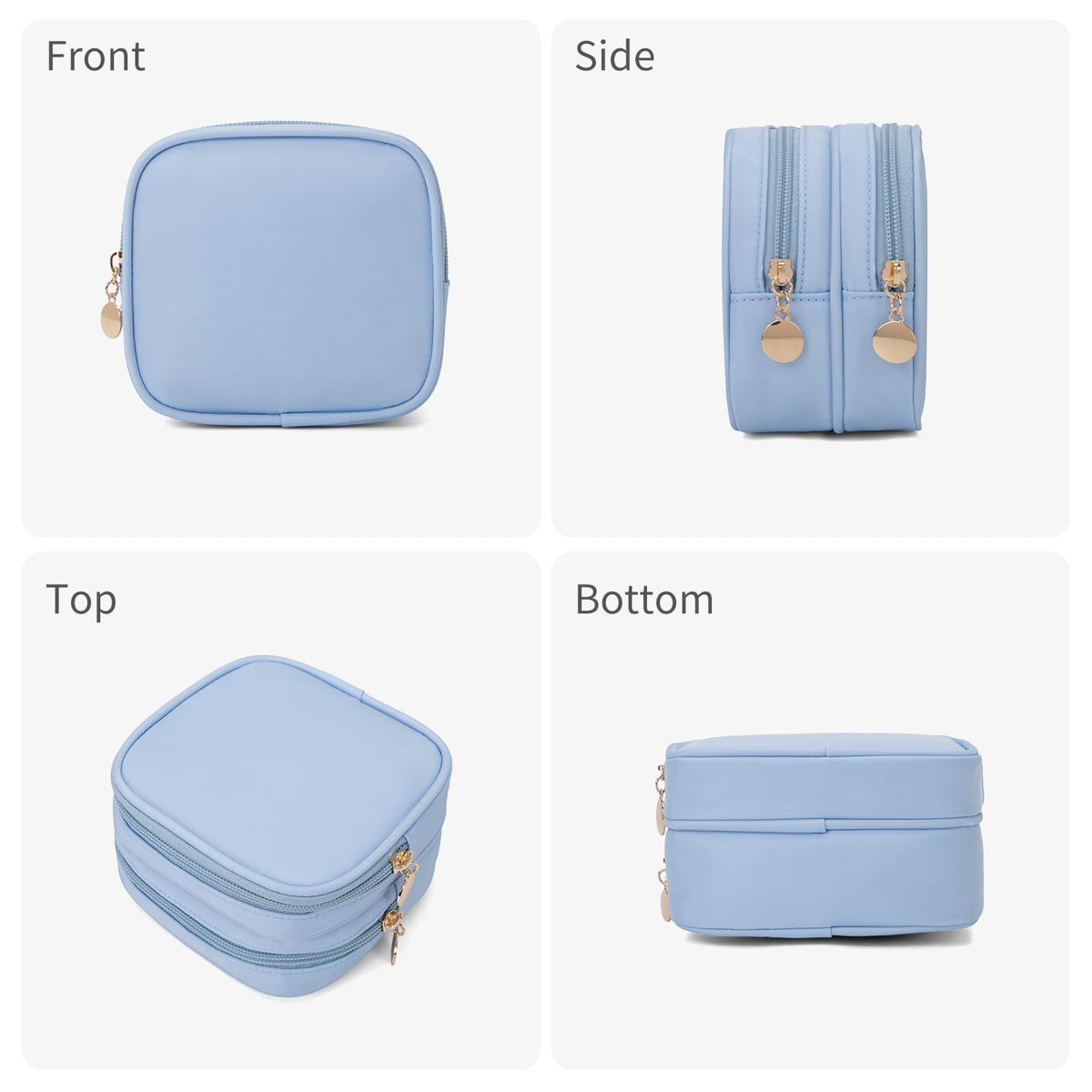 XIAOLER Small Makeup Pouch, Double Zipper Cosmetic Bag, Travel Makeup Bag, Cute Makeup Bag for Purse, Mini Toiletry Bag (blue)