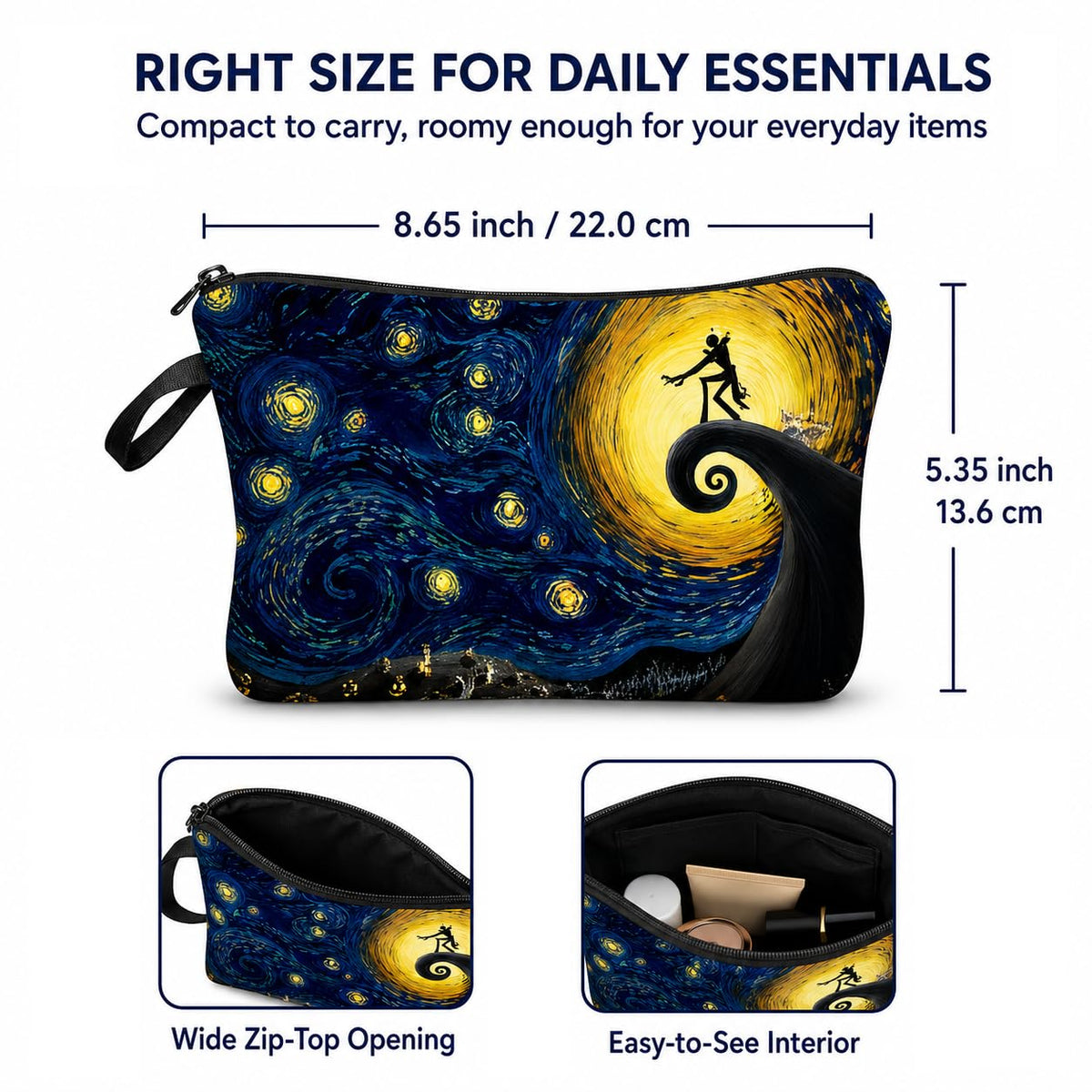 Yindess Night Before Christmas Gift Small Makeup Bag, Waterproof Polyester Cosmetic Pouch for Women, Lightweight Zipper Organizer for Purse and Travel,Nightmare Gift