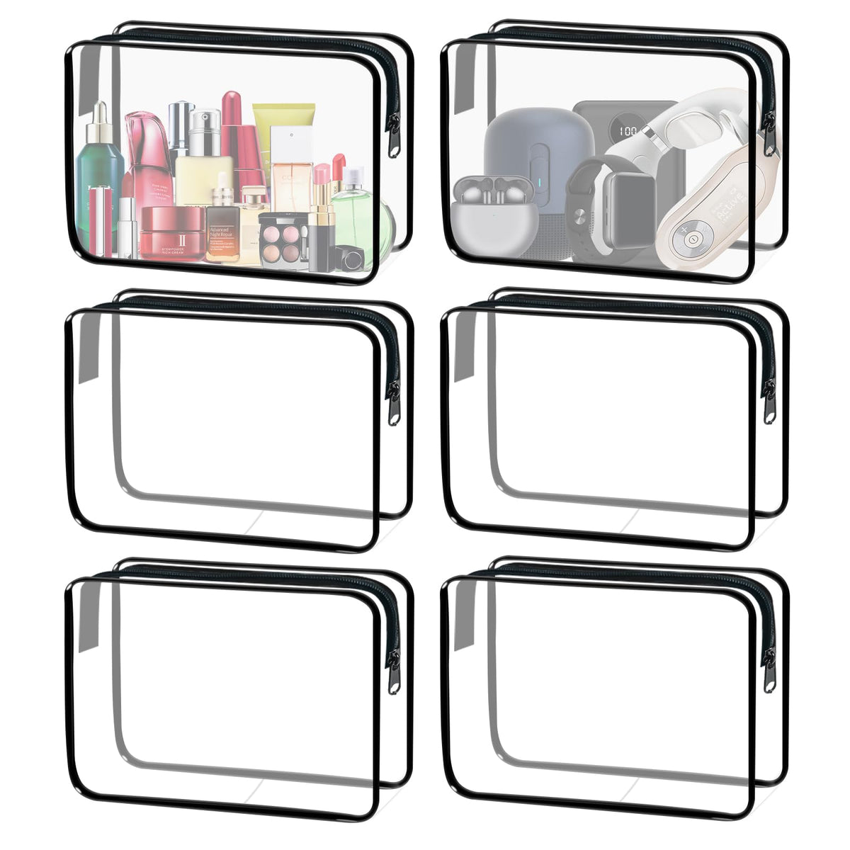 YOQIVEXU 6 Pieces Clear Cosmetics Bag Bulk, TSA Approved Toiletry Bag for Travel, Zippered Clear Pouch Cosmetic Makeup Bag Waterproof Vinyl Plastic Organizer Case for Vacation Bathroom (Large)