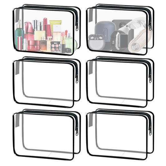 YOQIVEXU 6 Pieces Clear Cosmetics Bag Bulk, TSA Approved Toiletry Bag for Travel, Zippered Clear Pouch Cosmetic Makeup Bag Waterproof Vinyl Plastic Organizer Case for Vacation Bathroom (Large)