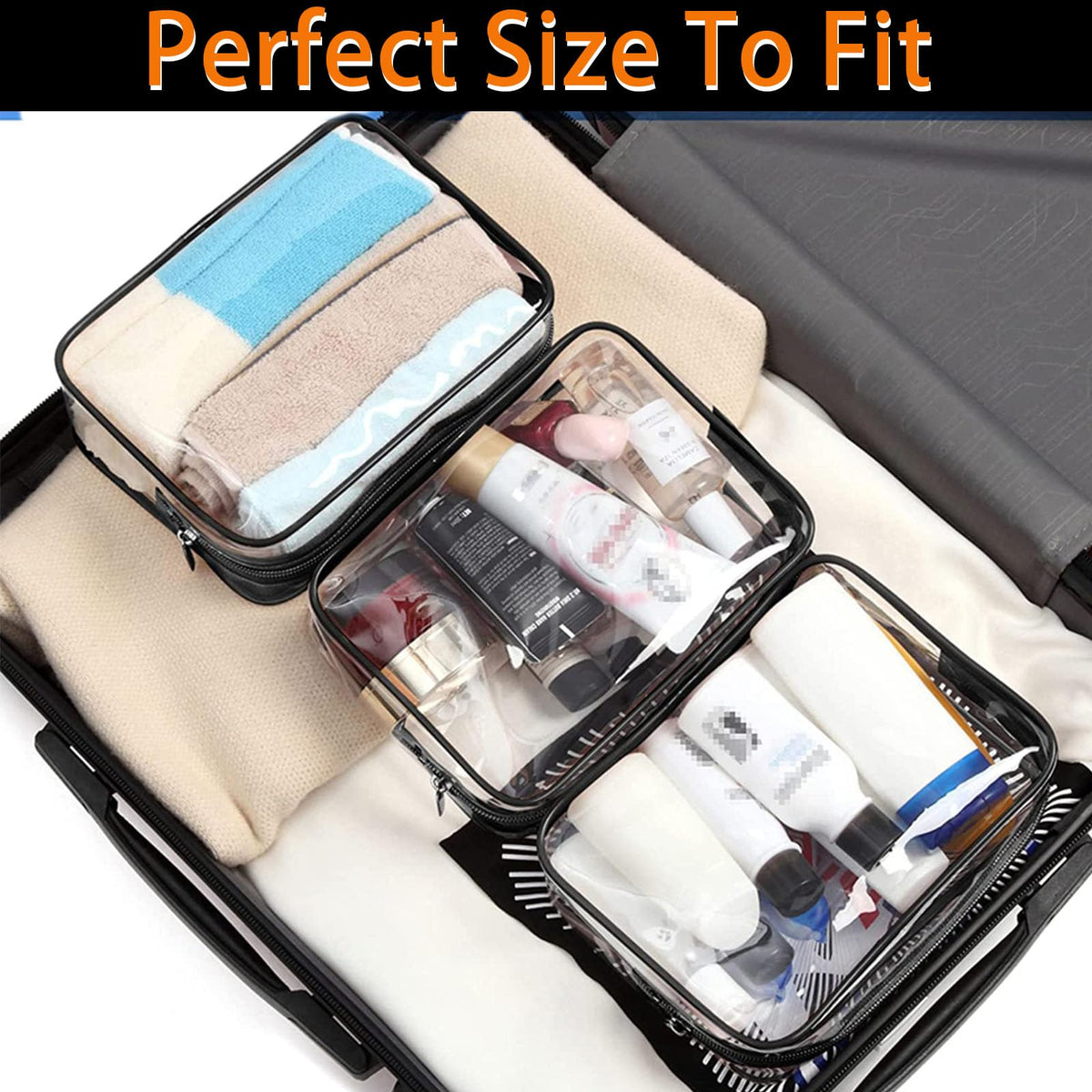 YOQIVEXU 6 Pieces Clear Cosmetics Bag Bulk, TSA Approved Toiletry Bag for Travel, Zippered Clear Pouch Cosmetic Makeup Bag Waterproof Vinyl Plastic Organizer Case for Vacation Bathroom (Large)
