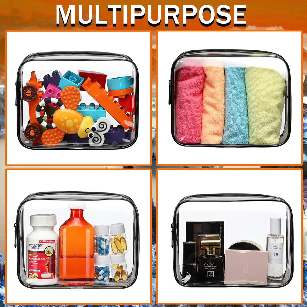 YOQIVEXU 6 Pieces Clear Cosmetics Bag Bulk, TSA Approved Toiletry Bag for Travel, Zippered Clear Pouch Cosmetic Makeup Bag Waterproof Vinyl Plastic Organizer Case for Vacation Bathroom (Large)