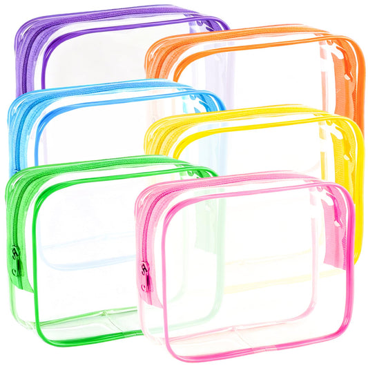 YOQIVEXU 6 Pieces Clear Makeup Bags Bulk, TSA Approved Toiletry Bag Clear Cosmetic Toiletries Pouch with Zipper, Waterproof Vinyl Plastic Organizer Case for for Women Carry-on Travel Essentials