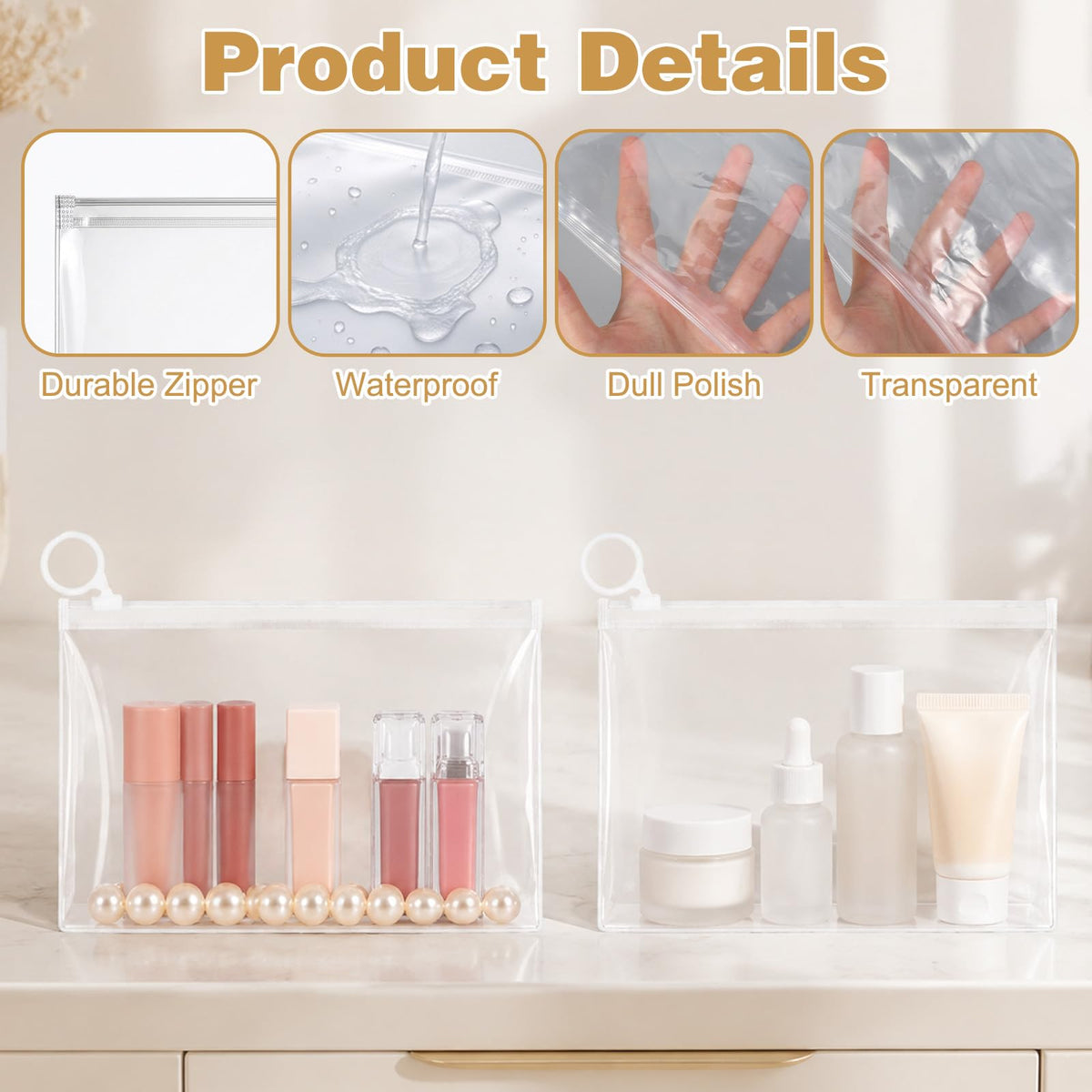 Yuanan 100 PCS Mini Clear Makeup Bag, 9.8"×7.1" Pvc Clear Zipper Pouch Bulk