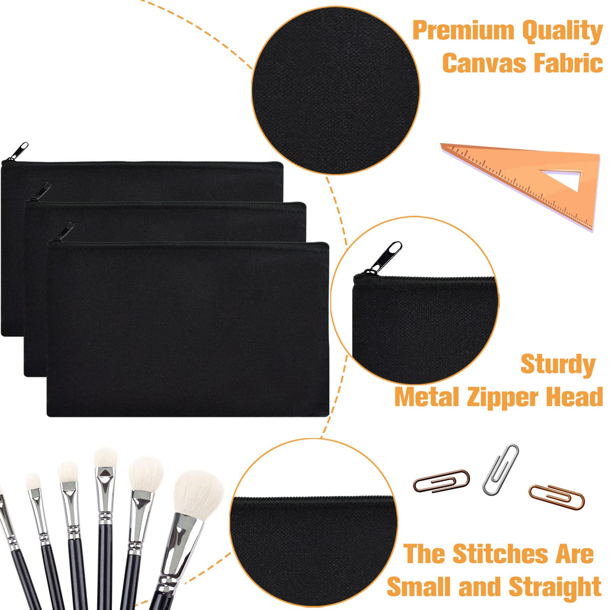 ZeeDix 12 Pack Small Canvas Zipper Pouch for Makeup Pencil Travel 8.3x5 In