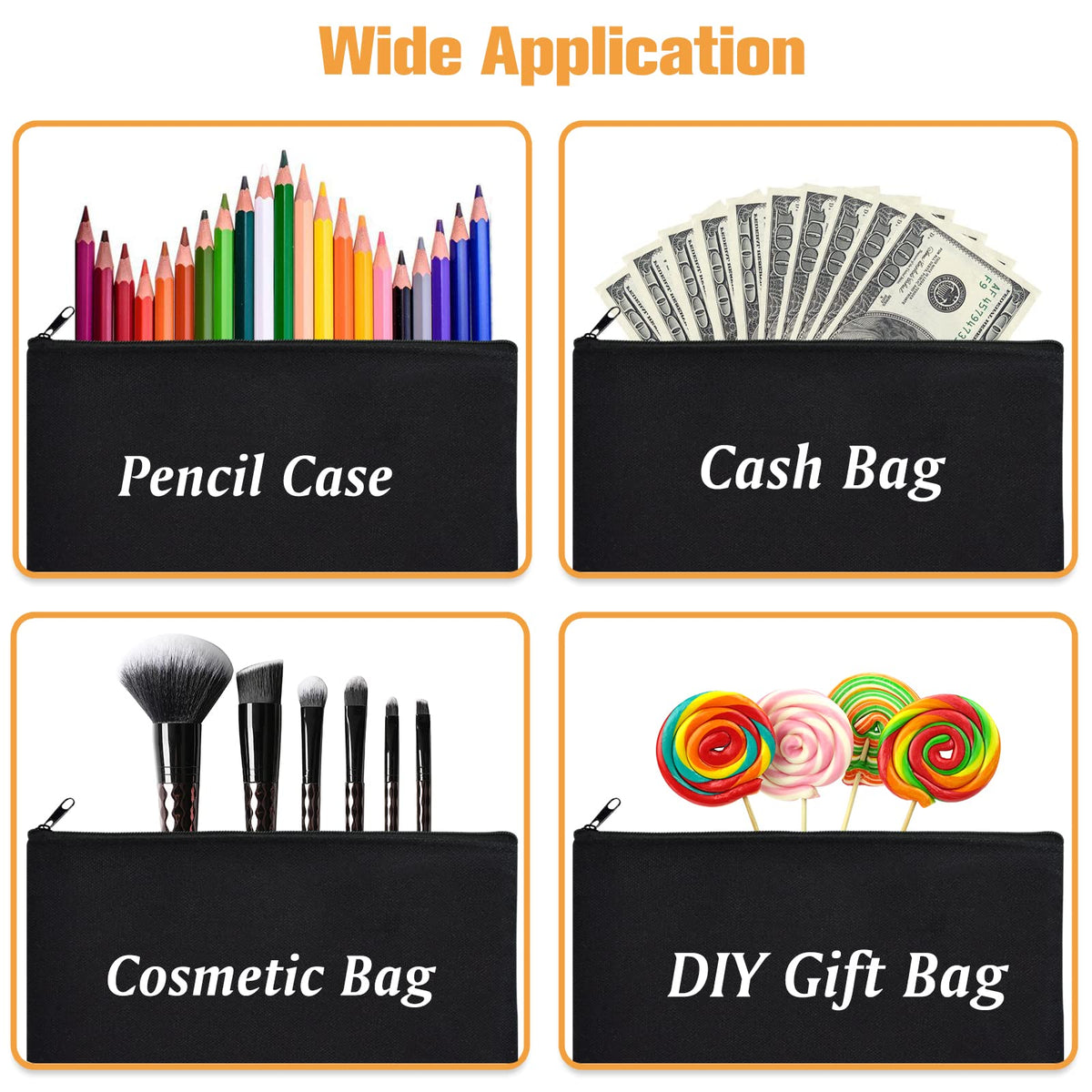ZeeDix 12 Pack Small Canvas Zipper Pouch for Makeup Pencil Travel 8.3x5 In