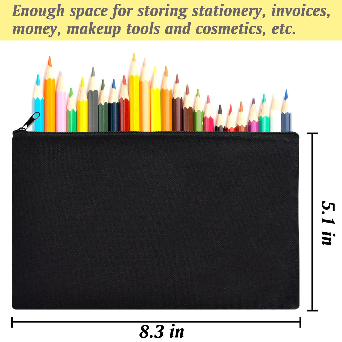 ZeeDix 8 Pack Small Canvas Zipper Pouch for Makeup Pencil Travel 8.3x5 In