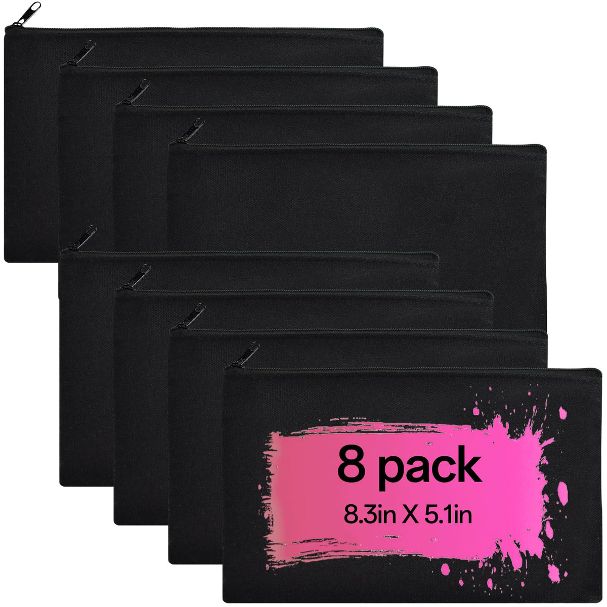 ZeeDix 8 Pack Small Canvas Zipper Pouch for Makeup Pencil Travel 8.3x5 In