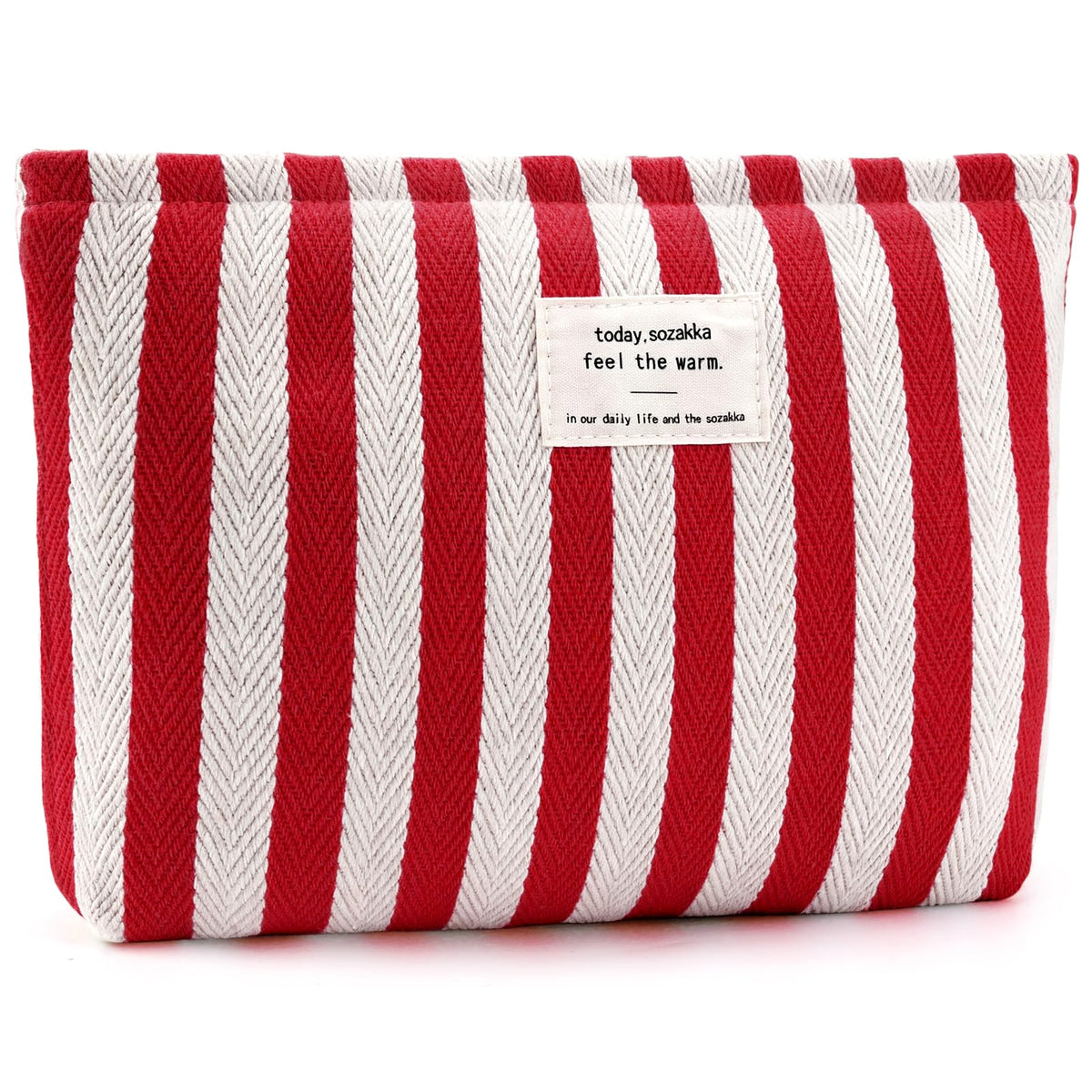 ZLFSRQ Striped Makeup Bag Large Canvas Travel Makeup Bag for Women Cosmetic Pouch Cute Red Striped Make Up Pouch for Purse Y2k Aesthetic Trendy Zippered Toiletry Bags Gift Skincare Storage Organizer